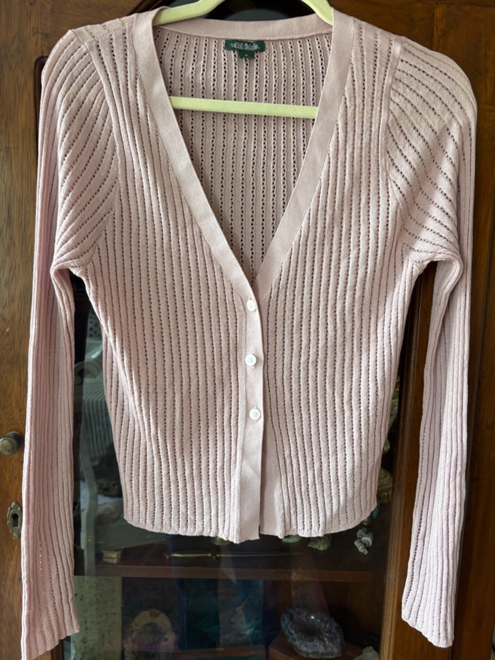 Pink Ribbed V-Neck Button Cardigan Sweater